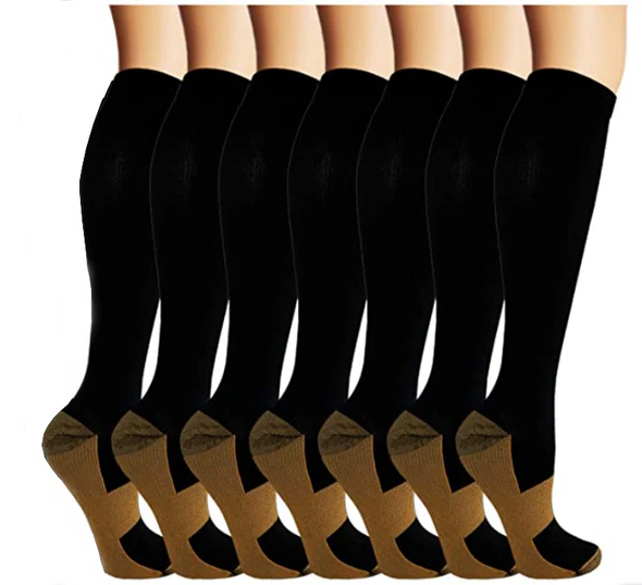 Meias de Compressão com Cobre (7 Pares) para Mulheres e Homens - Treino e Recuperação