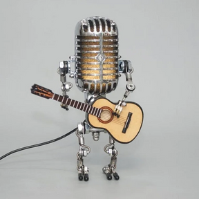 Robô Microfone de Metal Vintage com Luminária de Guitarra