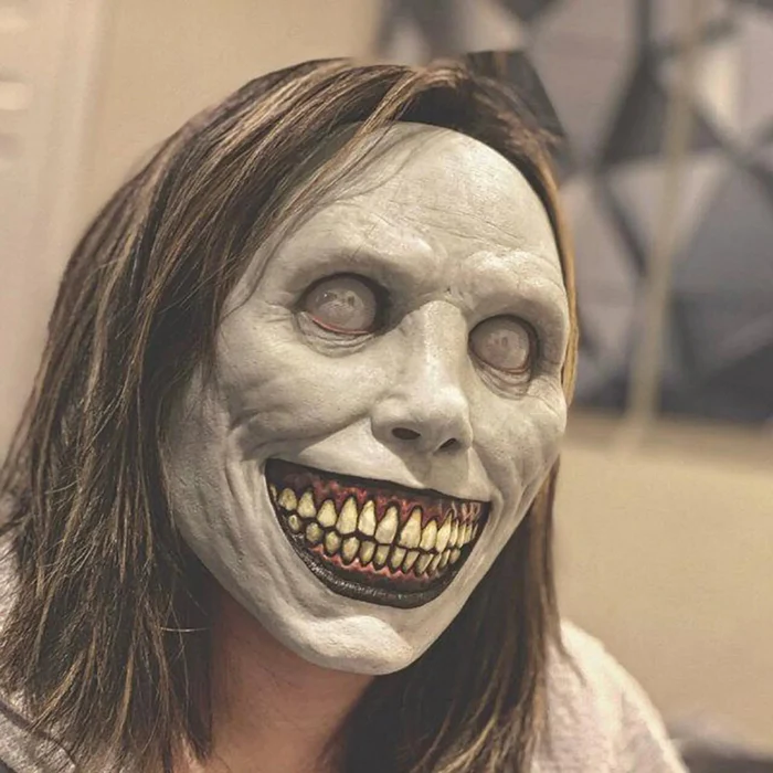 Creepy Smiling Face Evil Mask - Creepy White Eyed Demon Smiling Mask