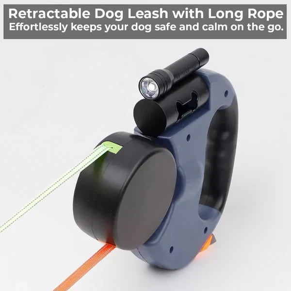 Guia Retrátil Dupla para Cães com Lanterna e Porta-Sacos de Lixo