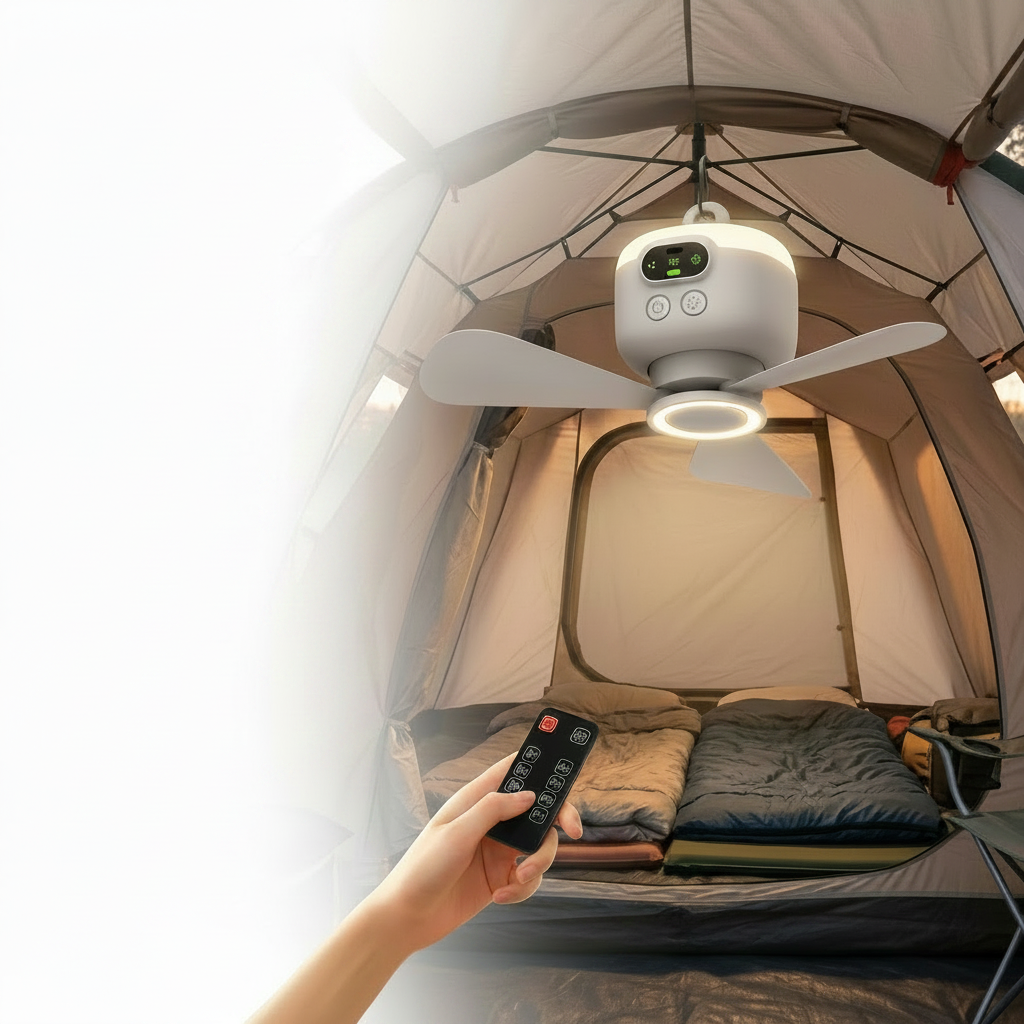 Ventilador Portátil de Camping com Controle Remoto e Gancho para Pendurar