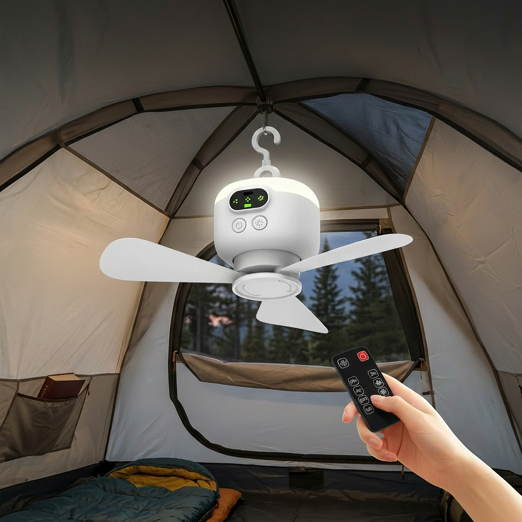 Ventilador Portátil de Camping com Controle Remoto e Gancho para Pendurar