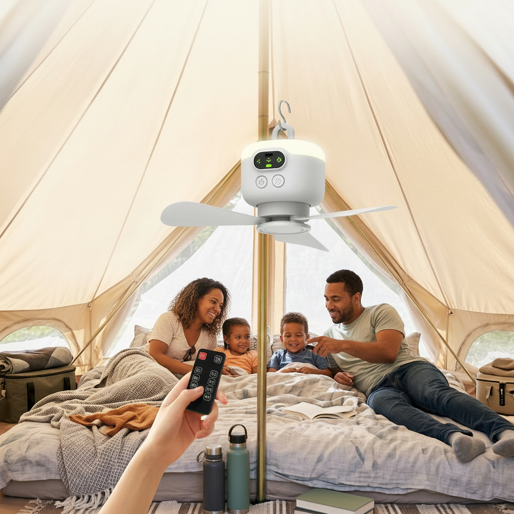 Ventilador Portátil de Camping com Controle Remoto e Gancho para Pendurar