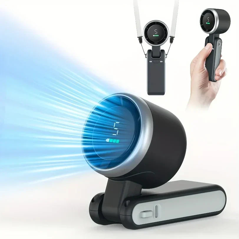 Ventilador Recarregável de Pescoço e com Clipe - Mini Ventilador Portátil de Mão para Viagem