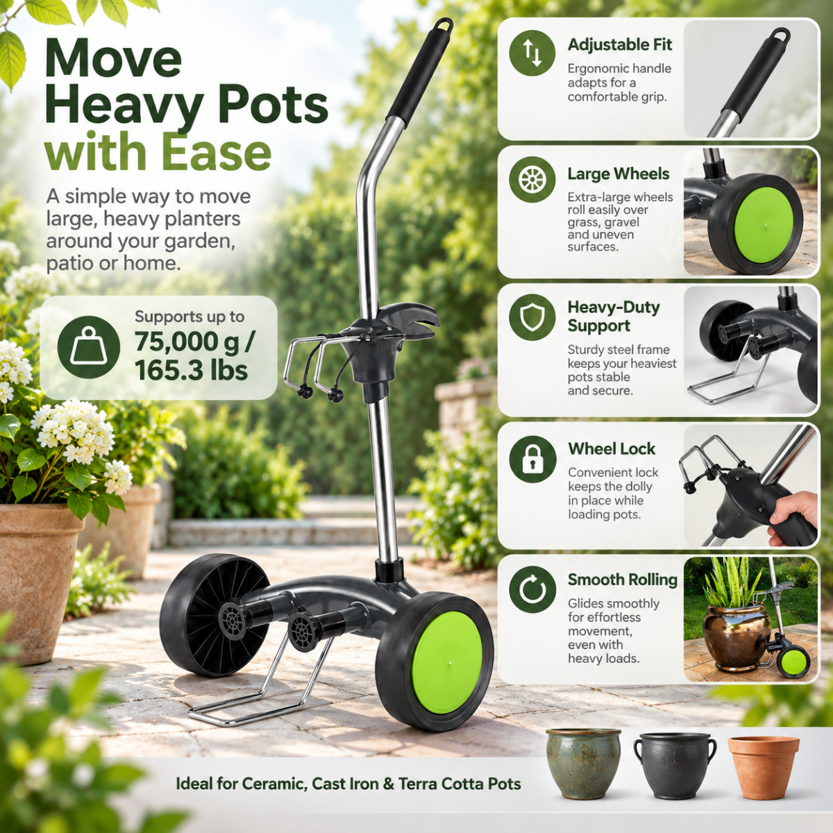 Suporte Móvel Ajustável para Vasos de Plantas com Rodízios Reforçados e Trava