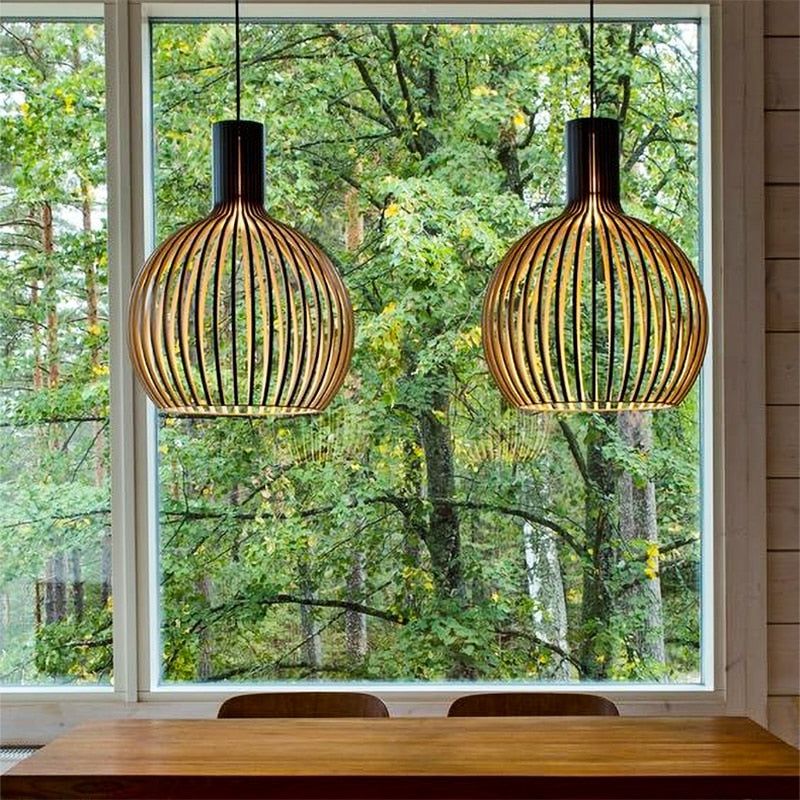Luminária Pendente de Madeira Feita à Mão | Design Escandinavo Natural