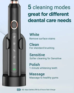 Escova de Dentes Elétrica Ultrassônica Recarregável