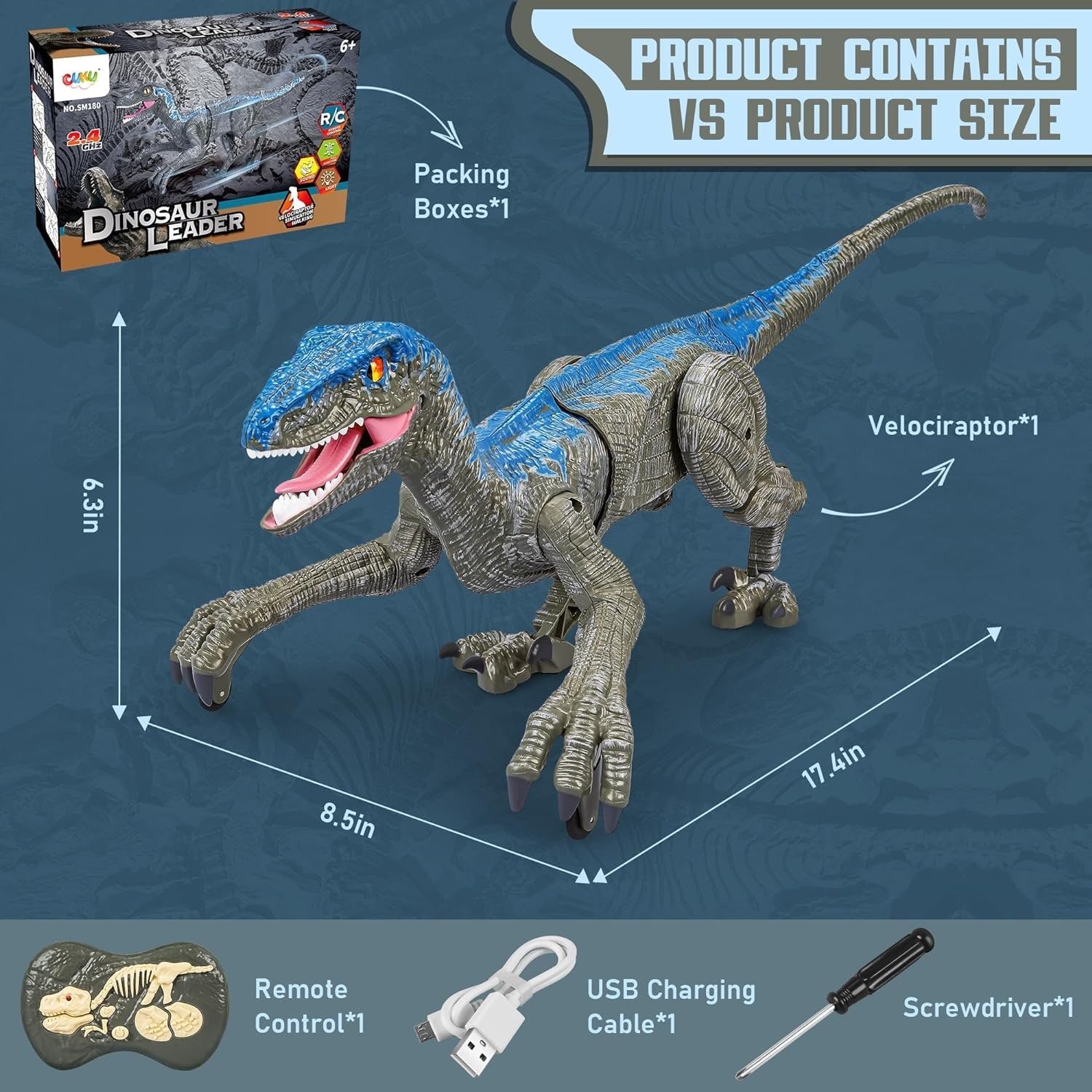 Dinossauro de Controle Remoto com Som Realista