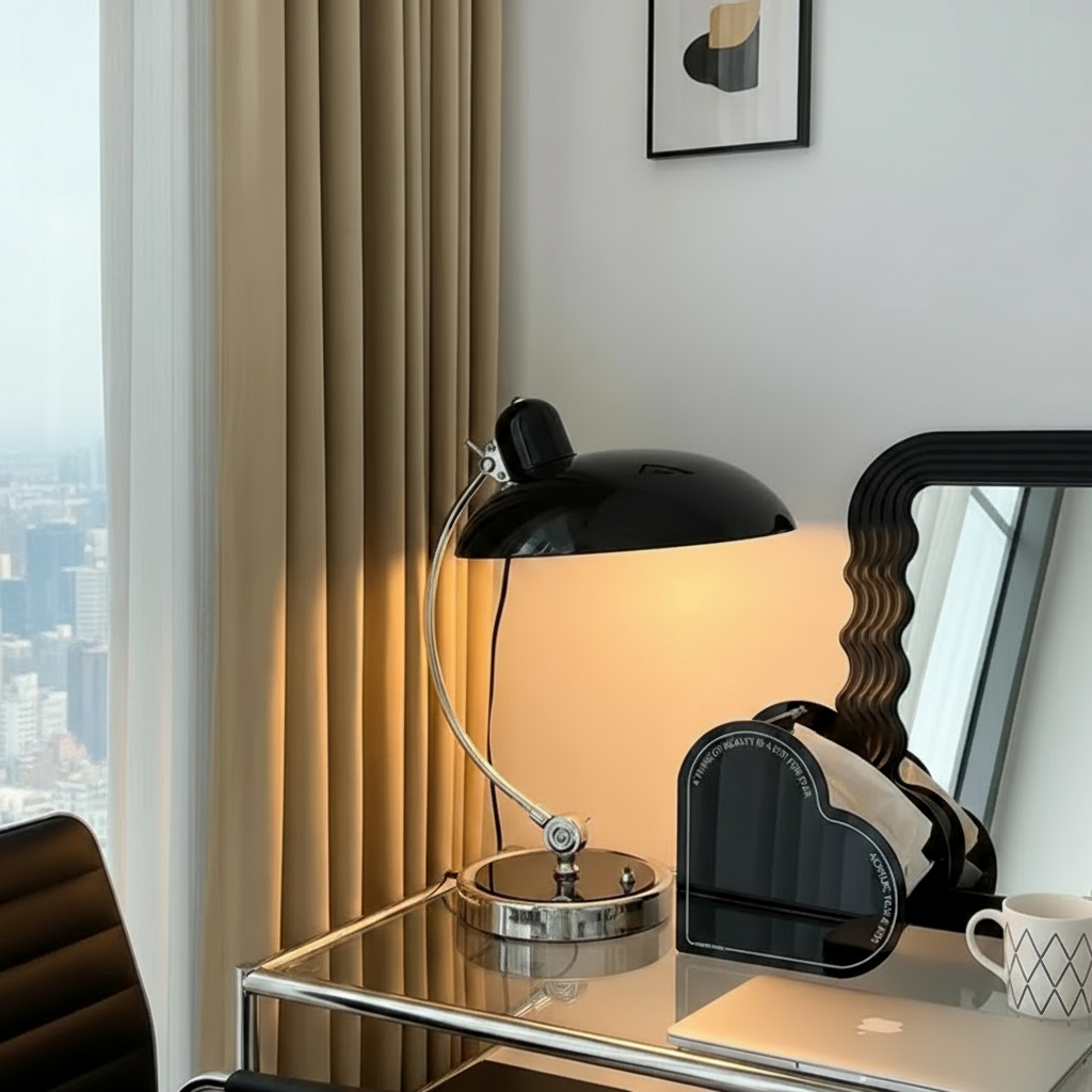 Luminária de Mesa ScandiArc | Design em Metal Curvo Inspirado na Bauhaus