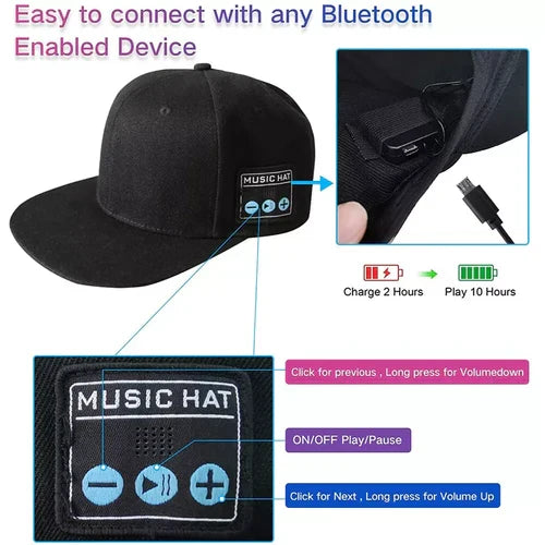 Boné com Alto-falante Bluetooth – Sem fio, à prova d'água e estiloso