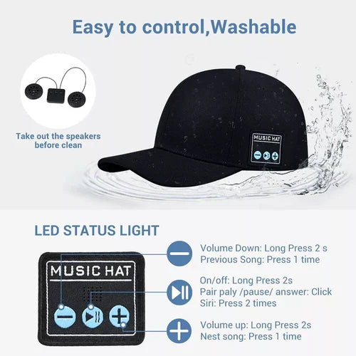 Boné com Alto-falante Bluetooth – Sem fio, à prova d'água e estiloso