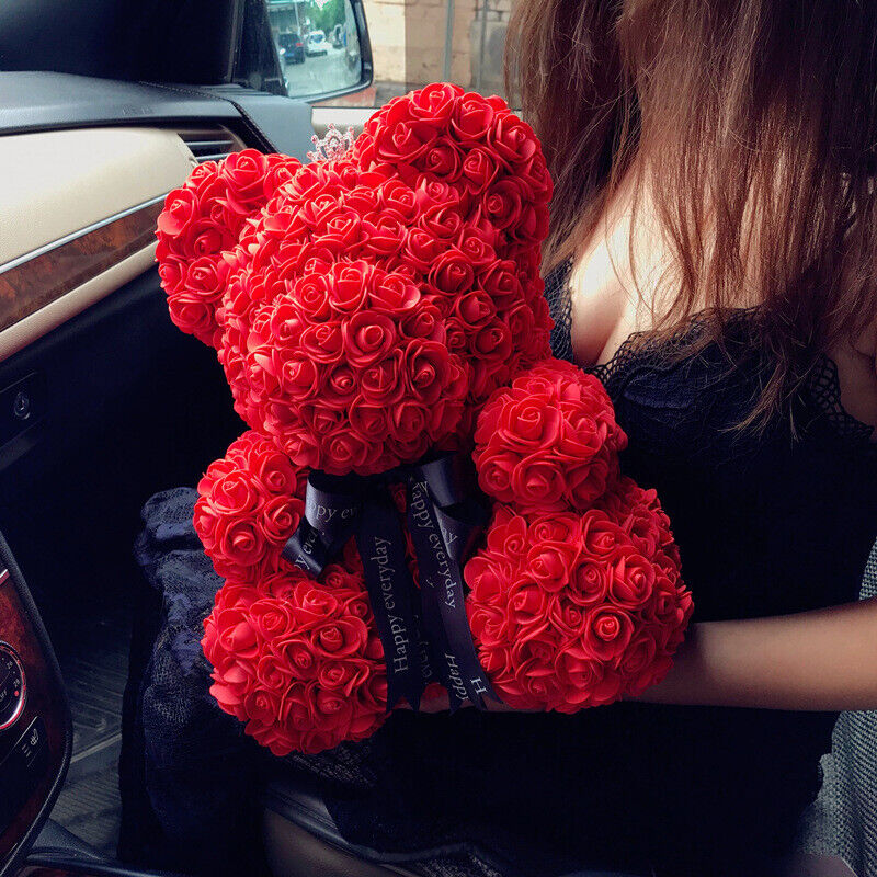 Urso de Pelúcia com Rosa do Amor Eterno Presente de Dia dos Namorados 25cm