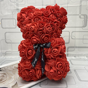 Urso de Pelúcia com Rosa do Amor Eterno Presente de Dia dos Namorados 25cm