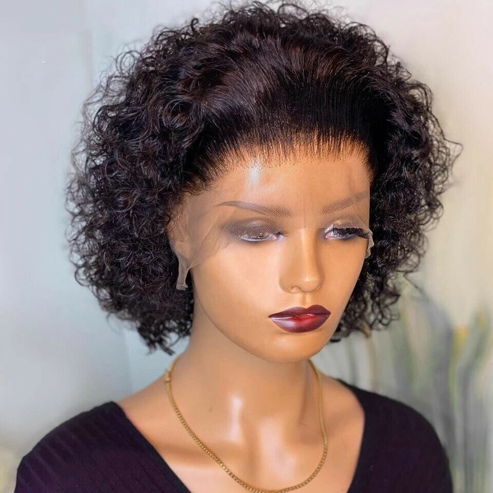 Premium Lace Front Short Curly Pixie Bob Human Hair Weave Wig