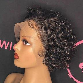 Premium Lace Front Short Curly Pixie Bob Human Hair Weave Wig