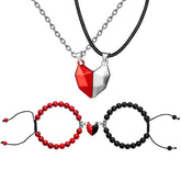Conjunto de Presente de Colar e Pulseira de Coração Magnético para Casais Dia dos Namorados