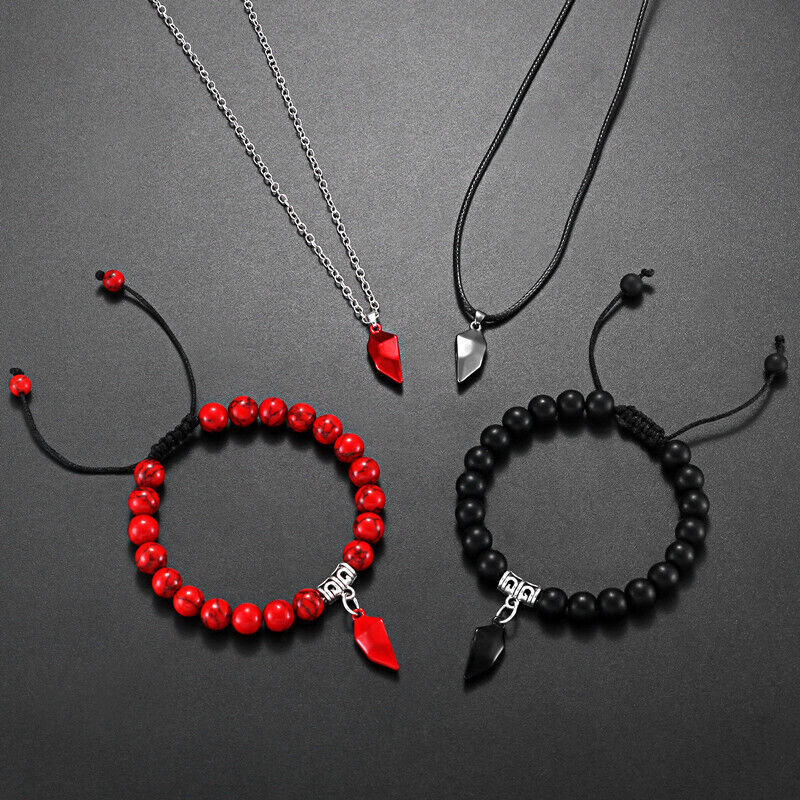 Conjunto de Presente de Colar e Pulseira de Coração Magnético para Casais Dia dos Namorados