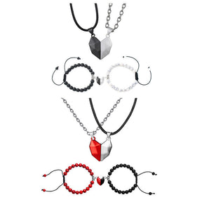 Conjunto de Presente de Colar e Pulseira de Coração Magnético para Casais Dia dos Namorados