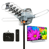 Antena de TV Digital HD de Longo Alcance com Motor Direcional 360 Graus e Mastro de Fixação