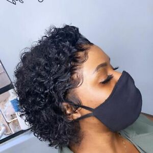 Premium Lace Front Short Curly Pixie Bob Human Hair Weave Wig