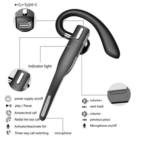 Fone de Ouvido/Headset Bluetooth 5.1 Sem Fio com Microfone Duplo e Cancelamento de Ruído para Caminhoneiros