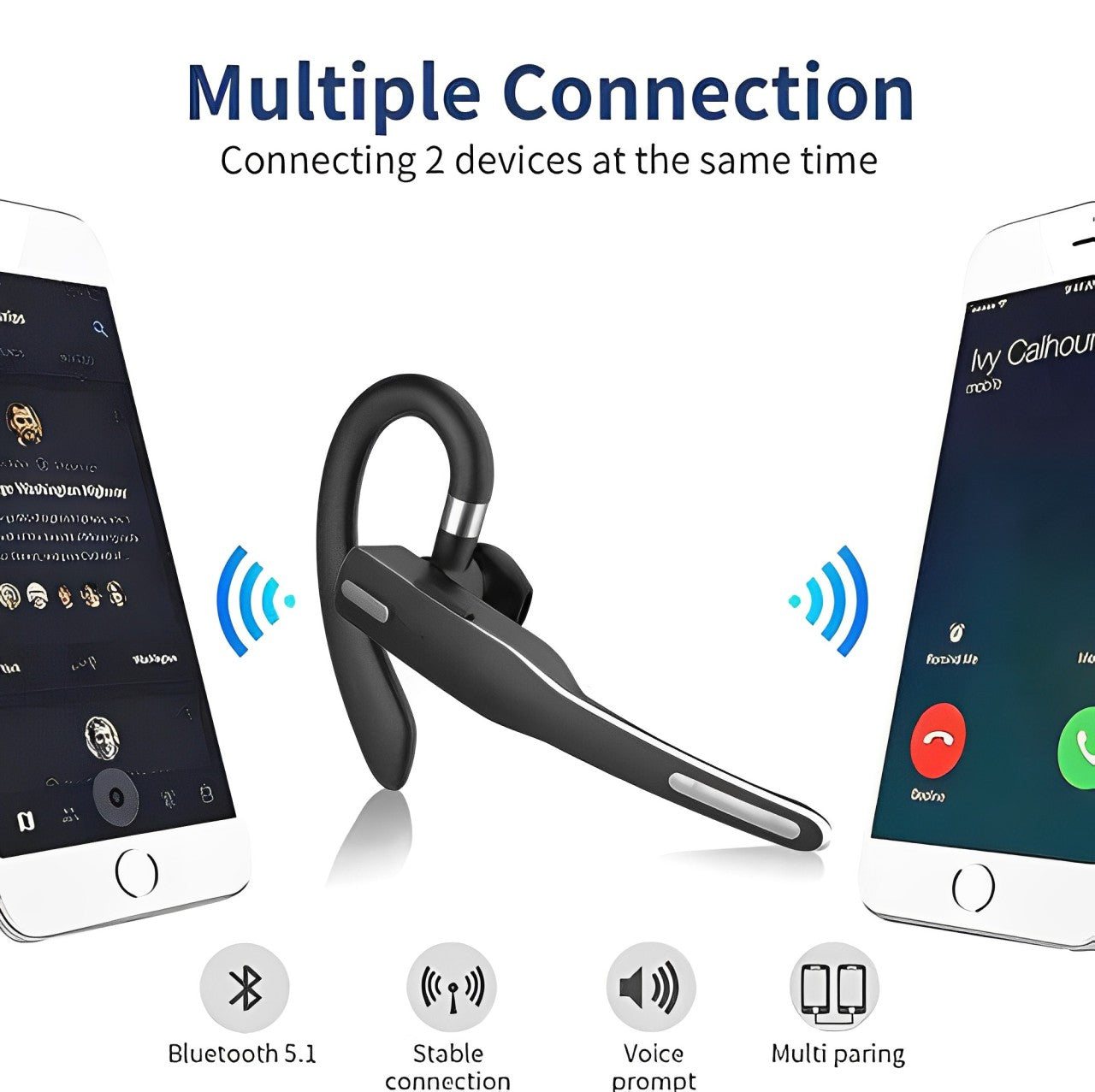 Headset Bluetooth 5.1 Sem Fio com Microfone Duplo para Caminhoneiros com Cancelamento de Ruído | Fone de Ouvido com Qualidade de Som Superior e Conforto