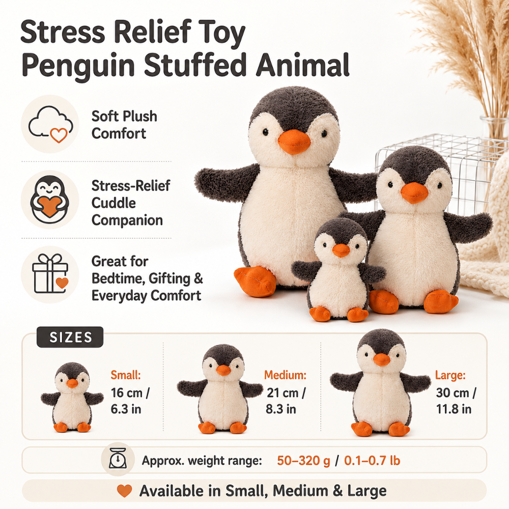 Brinquedo de Pelúcia Pinguim Anti-estresse Macio