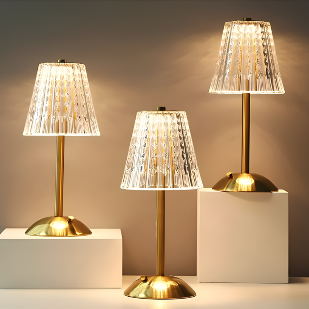Luminária de Mesa de Cristal Sem Fio Recarregável com LED Regulável