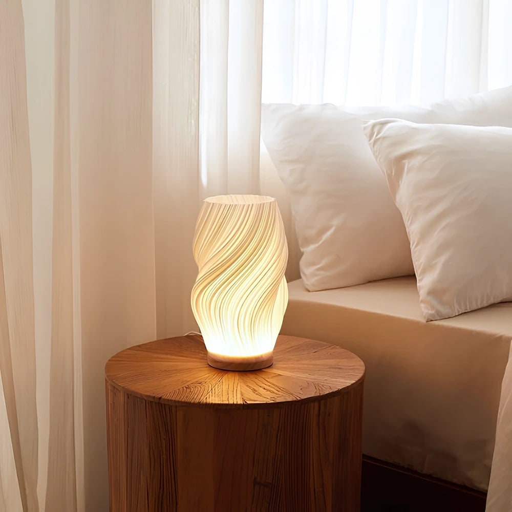 Luminária de Mesa Moderna Wave USB Dimmable Base de Madeira LED