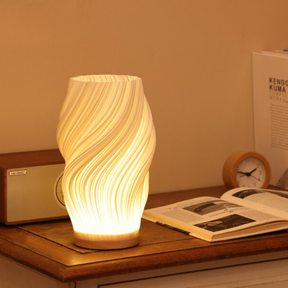 Luminária de Mesa Moderna Wave USB Dimmable Base de Madeira LED