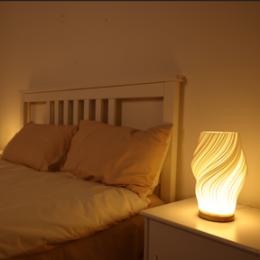 Luminária de Mesa Moderna Wave USB Dimmable Base de Madeira LED