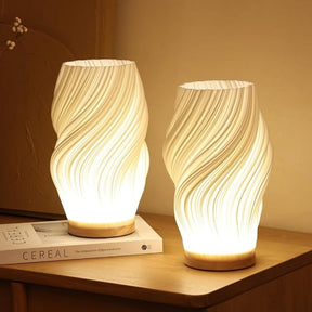 Luminária de Mesa Moderna Wave USB Dimmable Base de Madeira LED