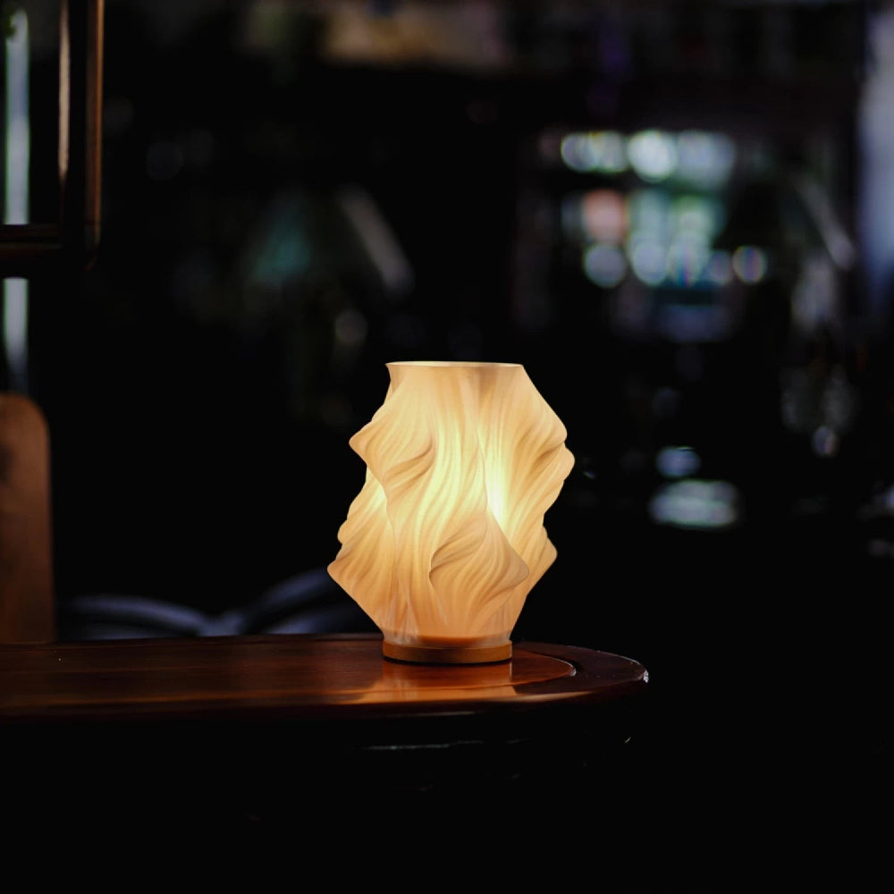 Luminária de Mesa Moderna Wave USB Dimmable Base de Madeira LED