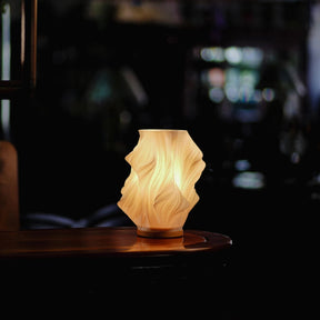 Luminária de Mesa Moderna Wave USB Dimmable Base de Madeira LED