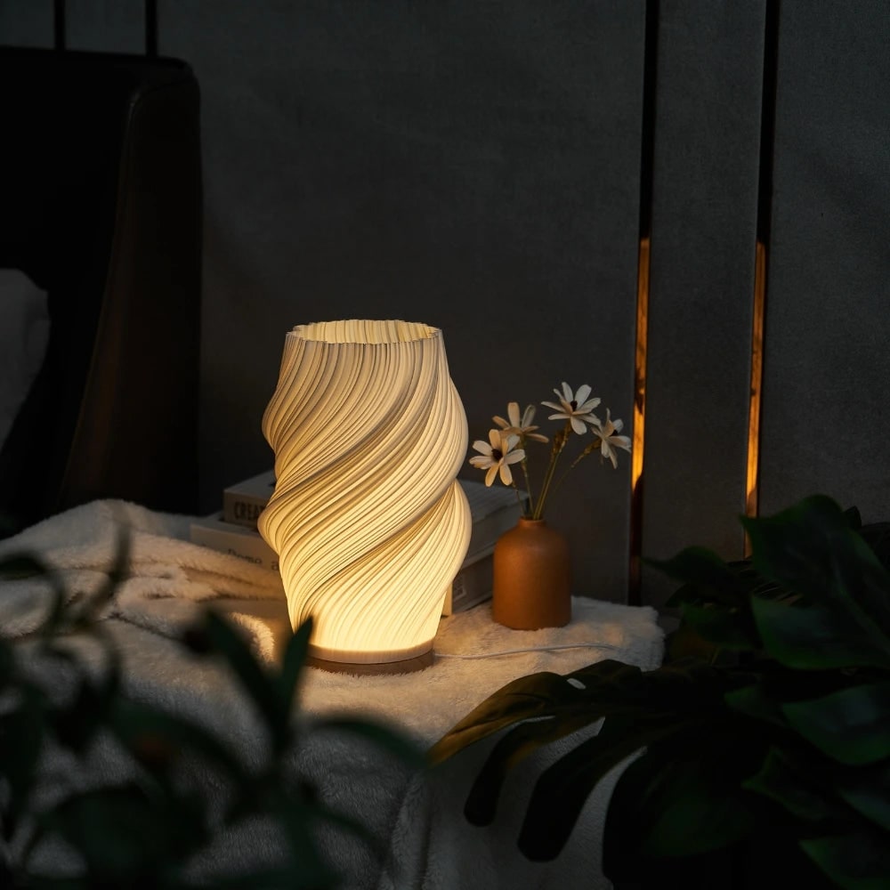 Luminária de Mesa Moderna Wave USB Dimmable Base de Madeira LED