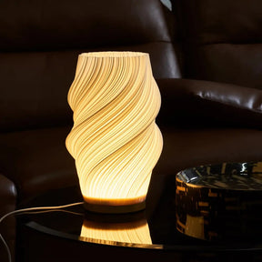Luminária de Mesa Moderna Wave USB Dimmable Base de Madeira LED
