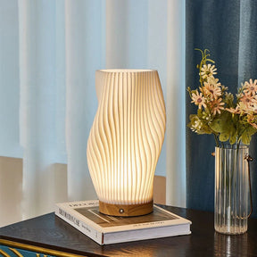 Luminária de Mesa Moderna Wave USB Dimmable Base de Madeira LED