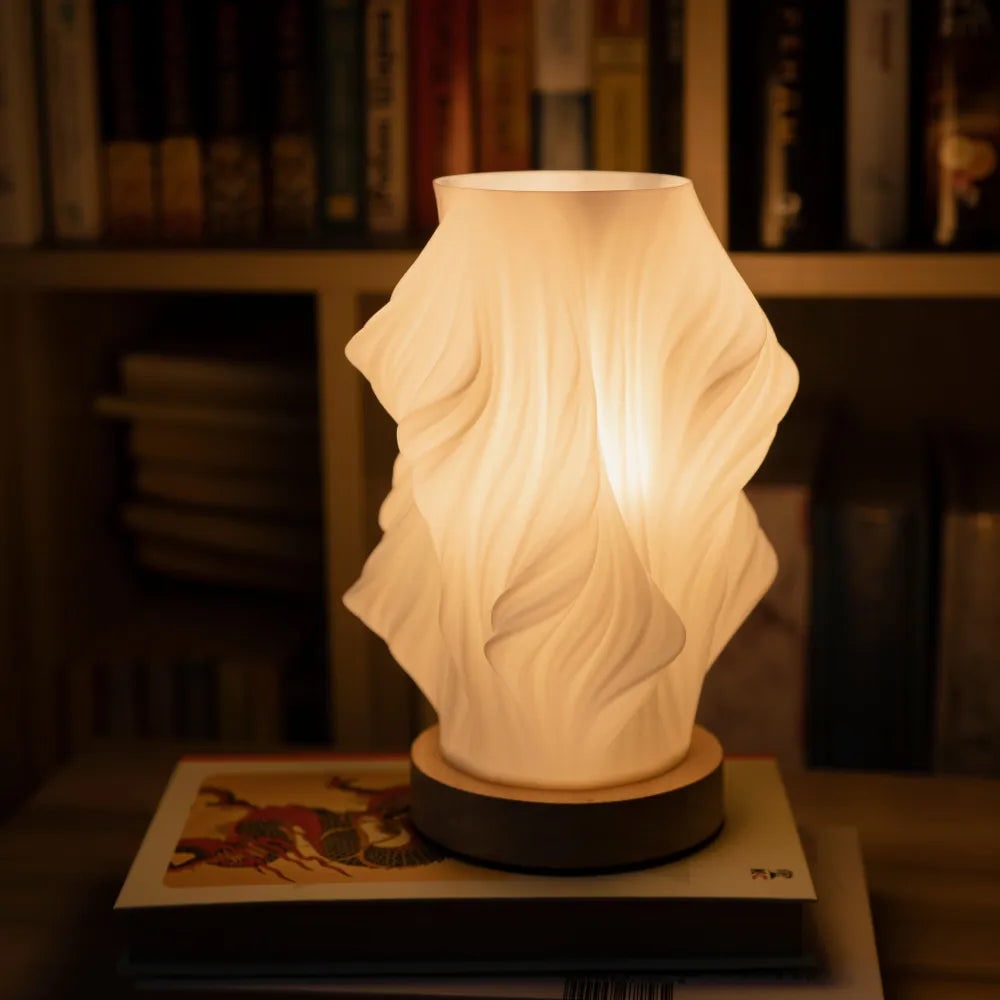 Luminária de Mesa Moderna Wave USB Dimmable Base de Madeira LED