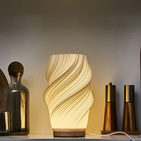 Luminária de Mesa Moderna Wave USB Dimmable Base de Madeira LED