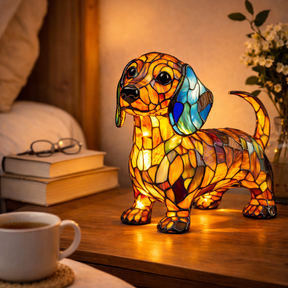 Colorful Dog Table Lamp Stained Glass LED Night Light Bedroom