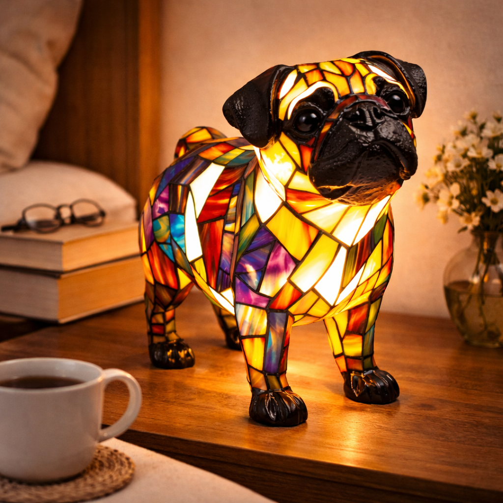 Colorful Dog Table Lamp Stained Glass LED Night Light Bedroom