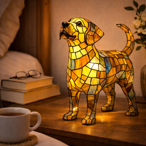Colorful Dog Table Lamp Stained Glass LED Night Light Bedroom