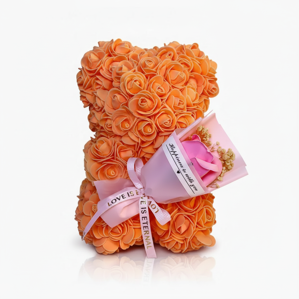 Decoração de Mesa Urso de Rosas Flor Artificial Presente de Dia dos Namorados