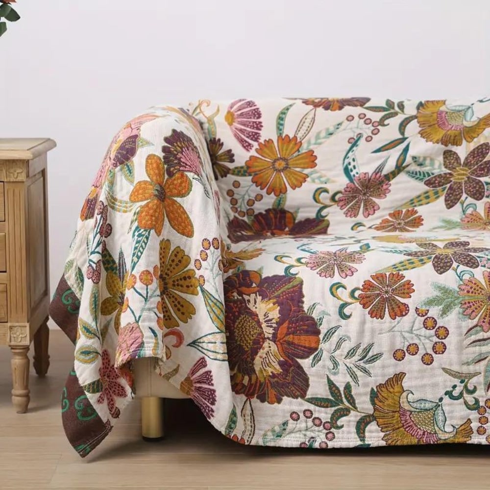 Manta Reversível de Algodão com Estampa Floral