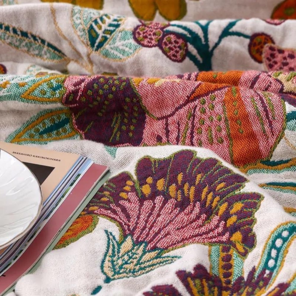 Manta Reversível de Algodão com Estampa Floral