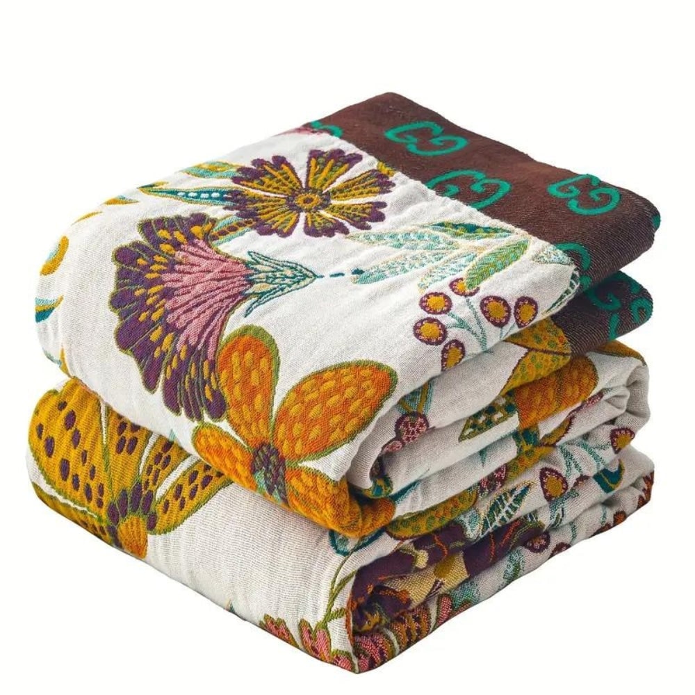Manta Reversível de Algodão com Estampa Floral