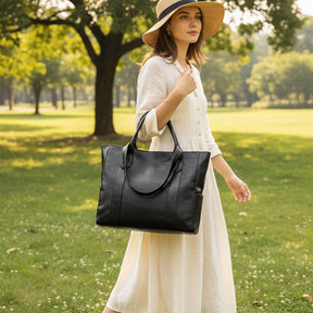 Bolsa Tote de Couro Sintético com Zíper e Bolso para Trabalho
