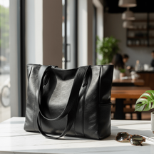 Bolsa Tote de Couro Sintético com Zíper e Bolso para Trabalho