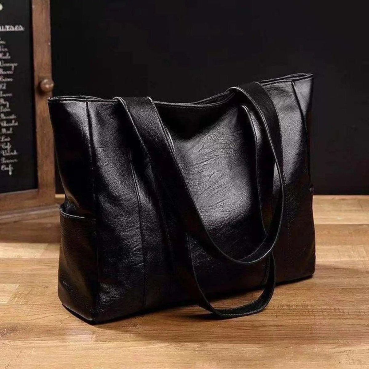 Bolsa Tote de Couro Sintético com Zíper e Bolso para Trabalho