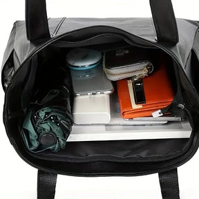 Bolsa Tote de Couro Sintético com Zíper e Bolso para Trabalho